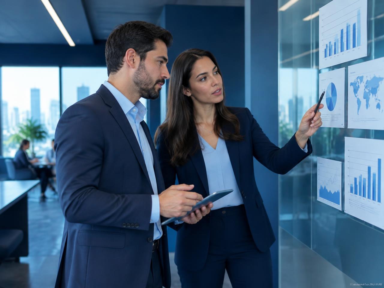 Imagem ilustrativa de consultores analisando indicadores em um escritório